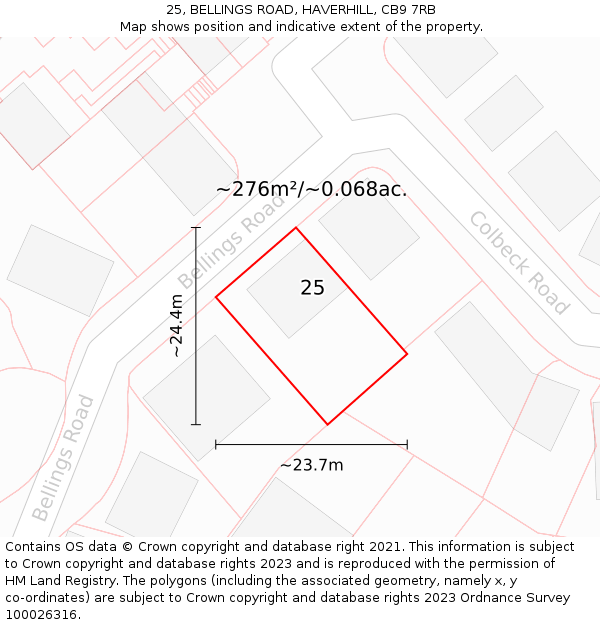 25, BELLINGS ROAD, HAVERHILL, CB9 7RB: Plot and title map