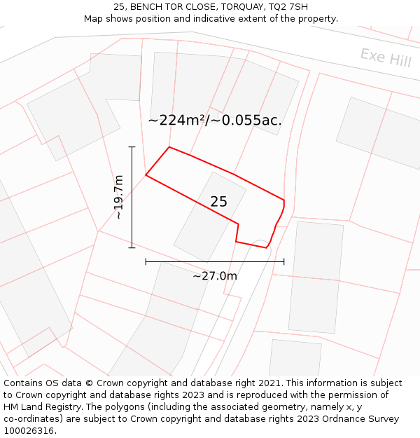 25, BENCH TOR CLOSE, TORQUAY, TQ2 7SH: Plot and title map