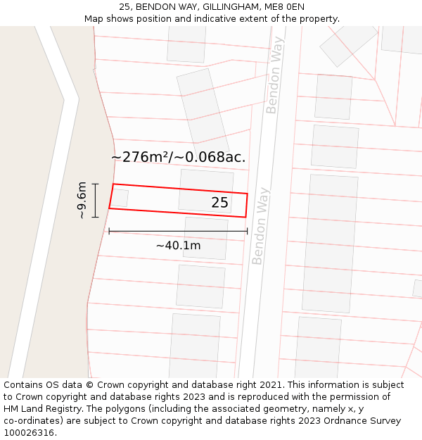 25, BENDON WAY, GILLINGHAM, ME8 0EN: Plot and title map