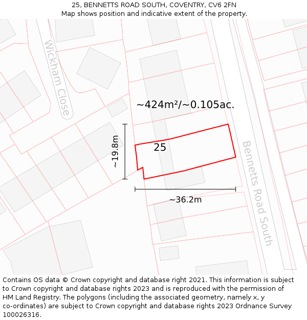 25, BENNETTS ROAD SOUTH, COVENTRY, CV6 2FN: Plot and title map