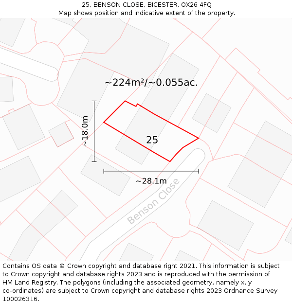 25, BENSON CLOSE, BICESTER, OX26 4FQ: Plot and title map