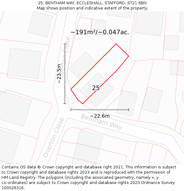 25, BENTHAM WAY, ECCLESHALL, STAFFORD, ST21 6BN: Plot and title map