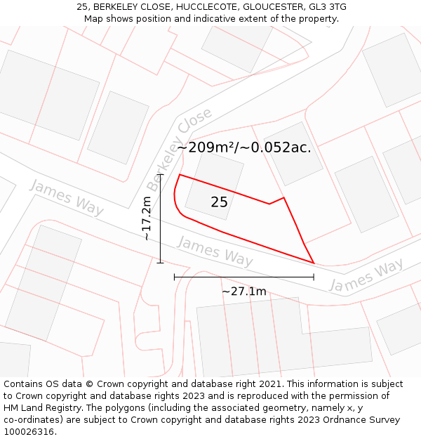 25, BERKELEY CLOSE, HUCCLECOTE, GLOUCESTER, GL3 3TG: Plot and title map