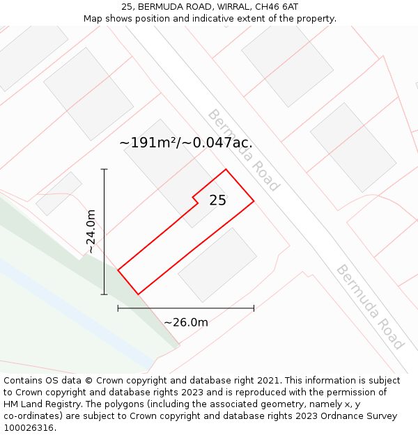 25, BERMUDA ROAD, WIRRAL, CH46 6AT: Plot and title map