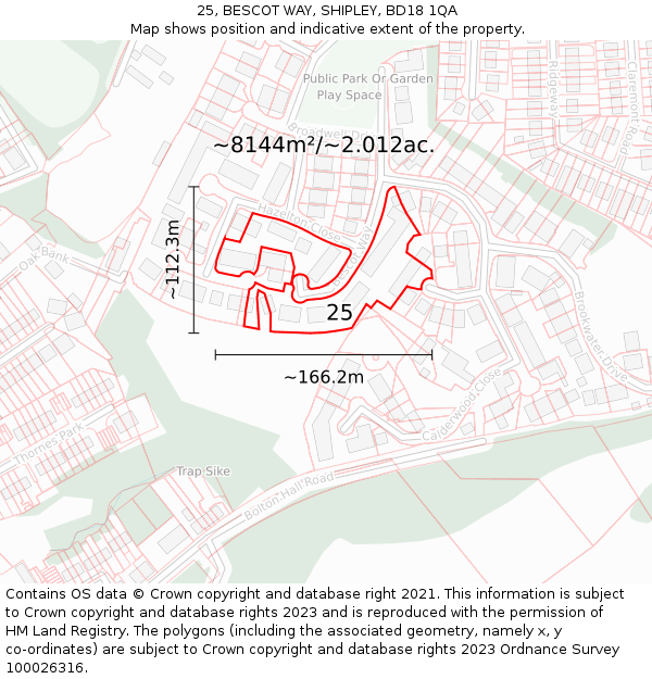 25, BESCOT WAY, SHIPLEY, BD18 1QA: Plot and title map