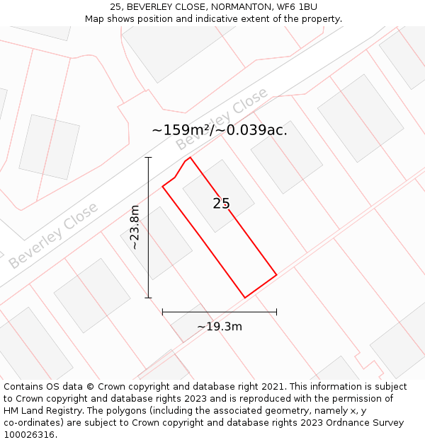 25, BEVERLEY CLOSE, NORMANTON, WF6 1BU: Plot and title map