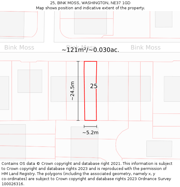25, BINK MOSS, WASHINGTON, NE37 1GD: Plot and title map
