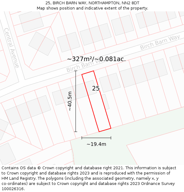 25, BIRCH BARN WAY, NORTHAMPTON, NN2 8DT: Plot and title map