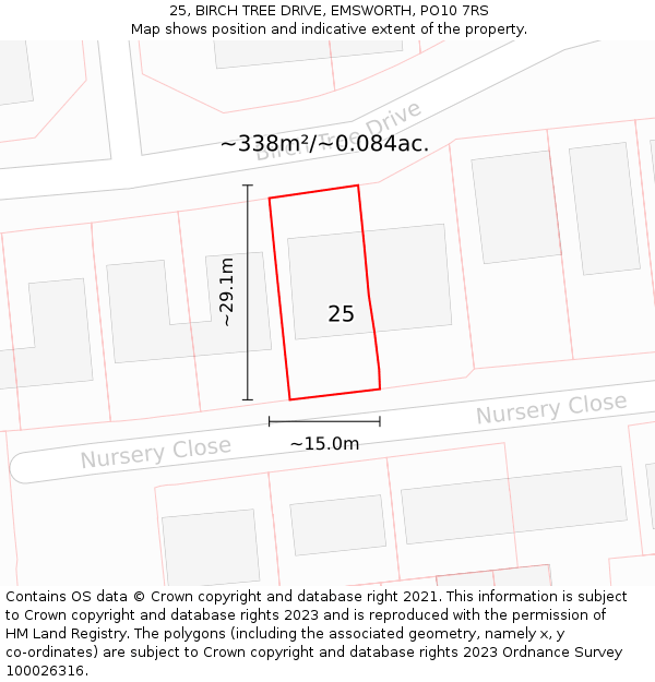 25, BIRCH TREE DRIVE, EMSWORTH, PO10 7RS: Plot and title map