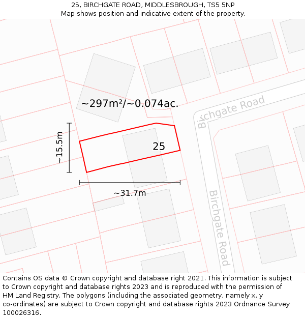 25, BIRCHGATE ROAD, MIDDLESBROUGH, TS5 5NP: Plot and title map