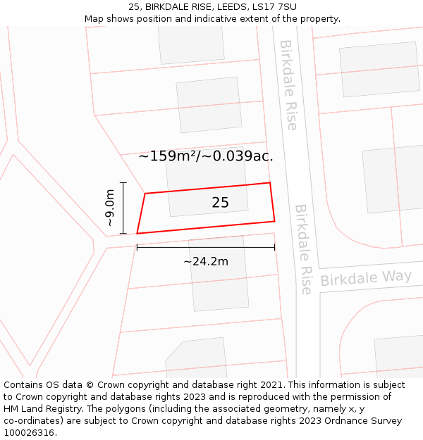 25, BIRKDALE RISE, LEEDS, LS17 7SU: Plot and title map