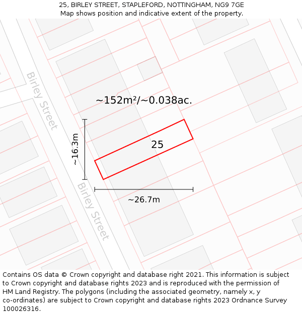 25, BIRLEY STREET, STAPLEFORD, NOTTINGHAM, NG9 7GE: Plot and title map