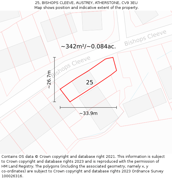 25, BISHOPS CLEEVE, AUSTREY, ATHERSTONE, CV9 3EU: Plot and title map