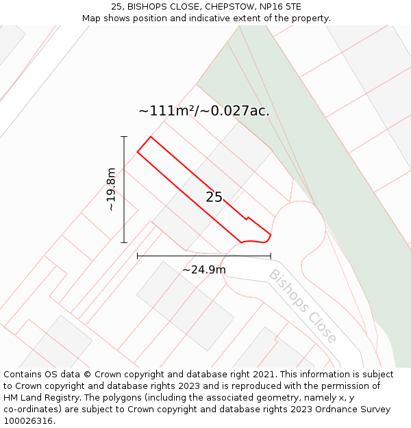 25, BISHOPS CLOSE, CHEPSTOW, NP16 5TE: Plot and title map