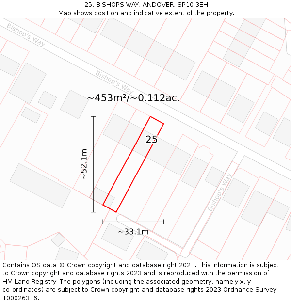 25, BISHOPS WAY, ANDOVER, SP10 3EH: Plot and title map