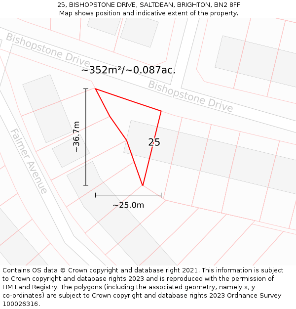 25, BISHOPSTONE DRIVE, SALTDEAN, BRIGHTON, BN2 8FF: Plot and title map