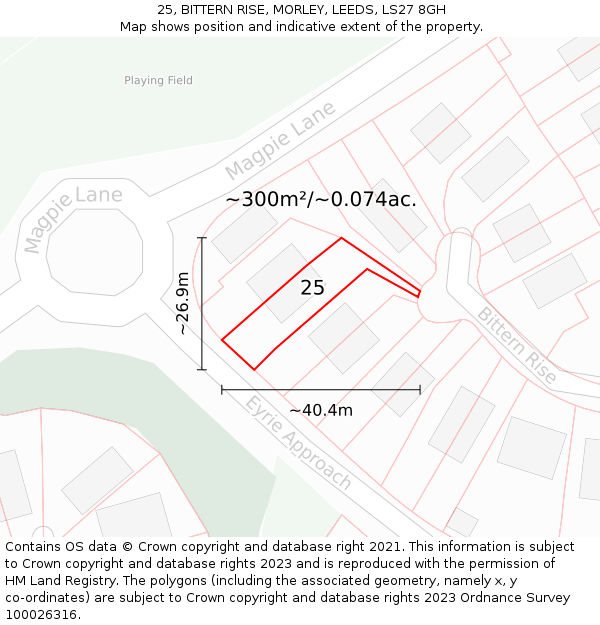 25, BITTERN RISE, MORLEY, LEEDS, LS27 8GH: Plot and title map