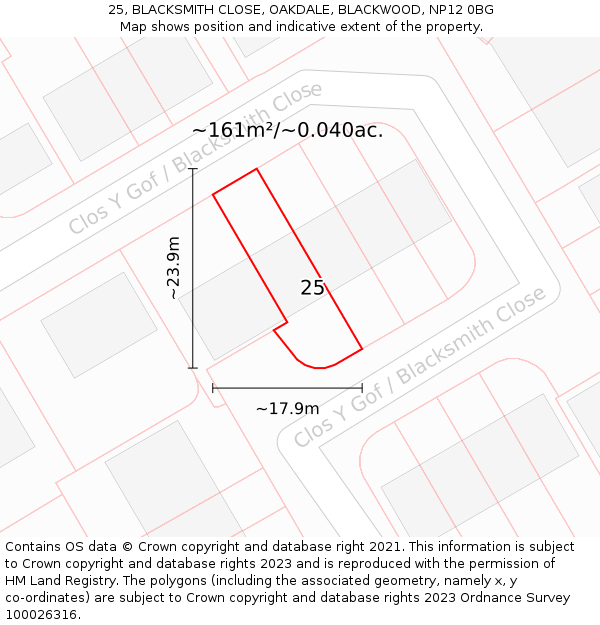 25, BLACKSMITH CLOSE, OAKDALE, BLACKWOOD, NP12 0BG: Plot and title map