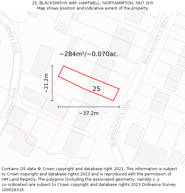 25, BLACKSMITHS WAY, HARTWELL, NORTHAMPTON, NN7 2HY: Plot and title map