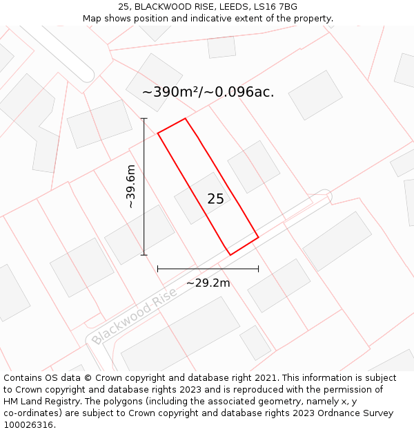25, BLACKWOOD RISE, LEEDS, LS16 7BG: Plot and title map