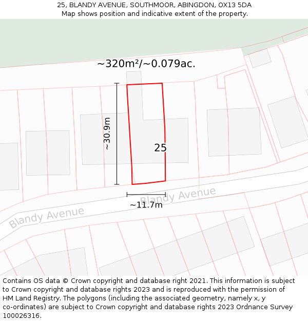 25, BLANDY AVENUE, SOUTHMOOR, ABINGDON, OX13 5DA: Plot and title map