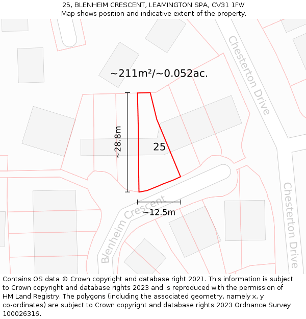 25, BLENHEIM CRESCENT, LEAMINGTON SPA, CV31 1FW: Plot and title map