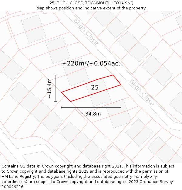 25, BLIGH CLOSE, TEIGNMOUTH, TQ14 9NQ: Plot and title map