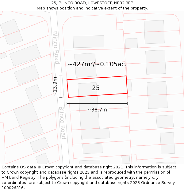25, BLINCO ROAD, LOWESTOFT, NR32 3PB: Plot and title map