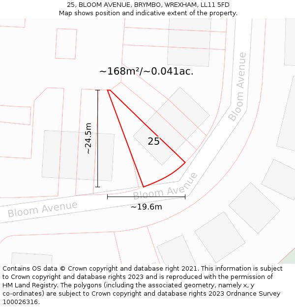 25, BLOOM AVENUE, BRYMBO, WREXHAM, LL11 5FD: Plot and title map