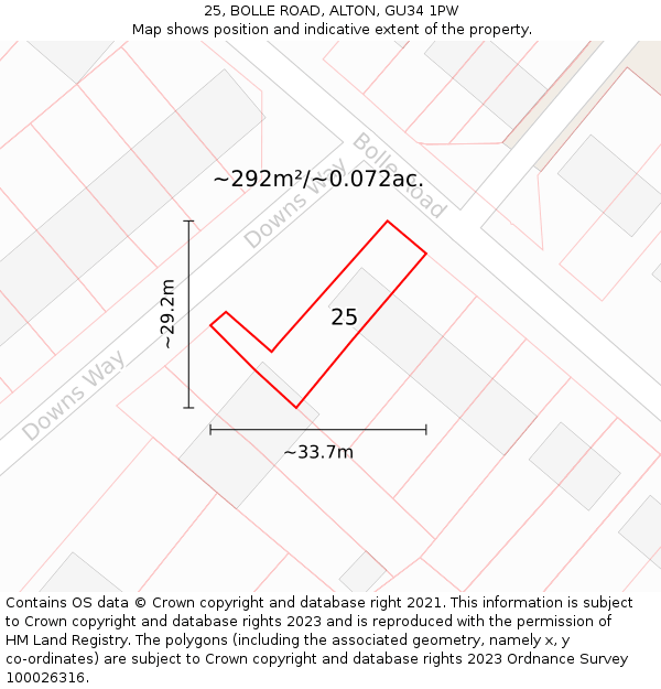 25, BOLLE ROAD, ALTON, GU34 1PW: Plot and title map
