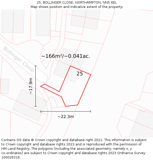 25, BOLLINGER CLOSE, NORTHAMPTON, NN5 6EL: Plot and title map