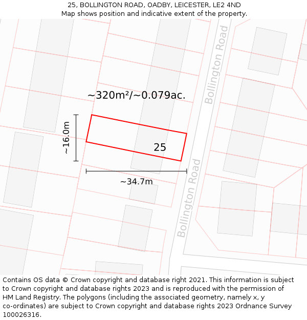 25, BOLLINGTON ROAD, OADBY, LEICESTER, LE2 4ND: Plot and title map