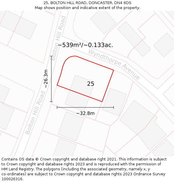 25, BOLTON HILL ROAD, DONCASTER, DN4 6DS: Plot and title map