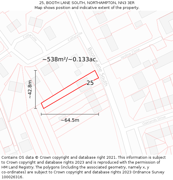 25, BOOTH LANE SOUTH, NORTHAMPTON, NN3 3ER: Plot and title map