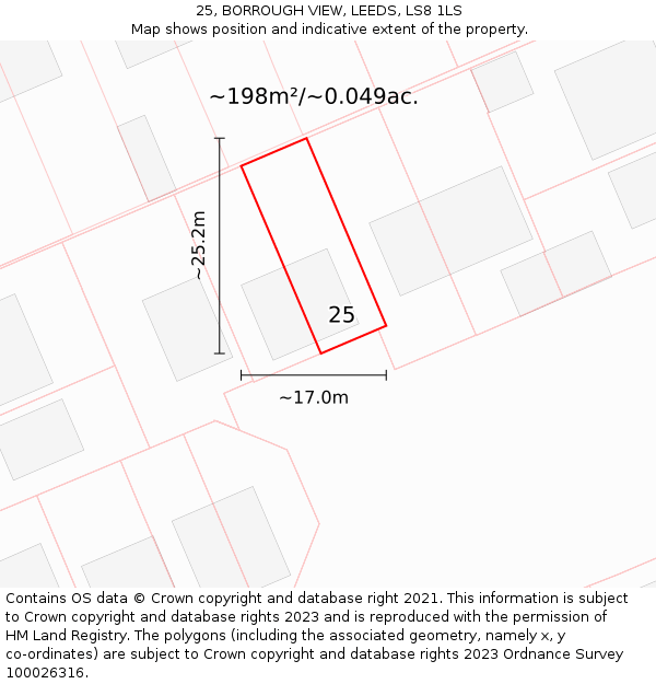25, BORROUGH VIEW, LEEDS, LS8 1LS: Plot and title map
