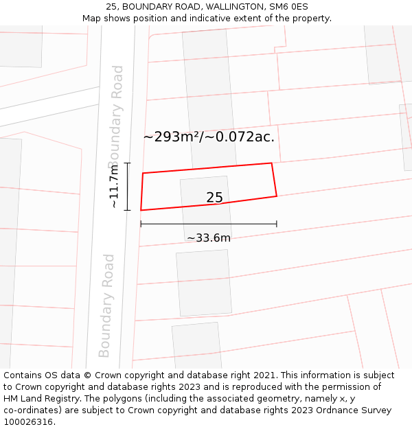 25, BOUNDARY ROAD, WALLINGTON, SM6 0ES: Plot and title map