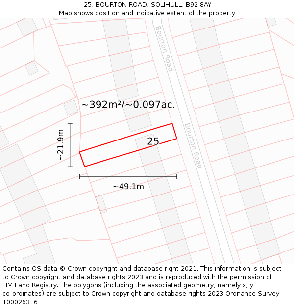 25, BOURTON ROAD, SOLIHULL, B92 8AY: Plot and title map