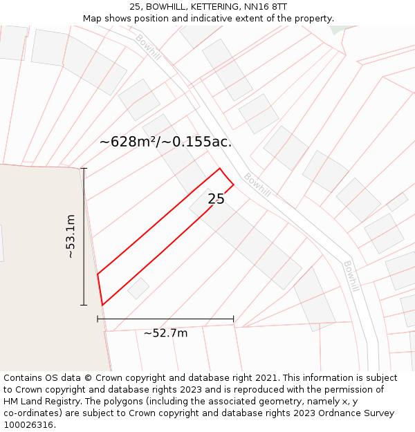 25, BOWHILL, KETTERING, NN16 8TT: Plot and title map