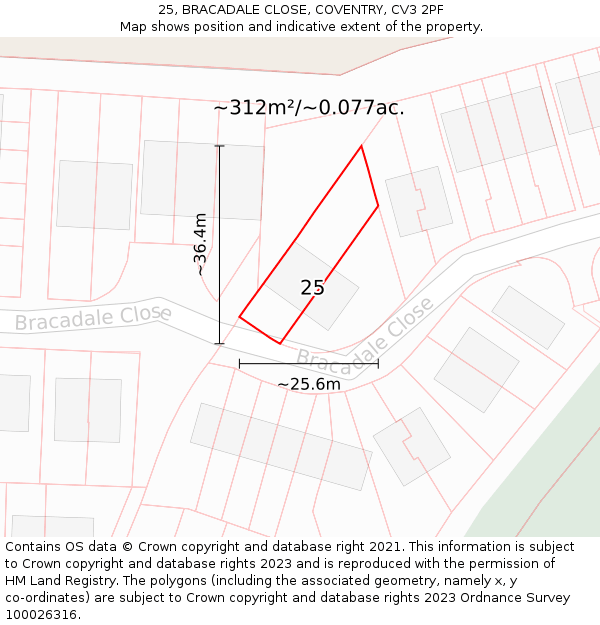 25, BRACADALE CLOSE, COVENTRY, CV3 2PF: Plot and title map