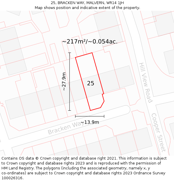 25, BRACKEN WAY, MALVERN, WR14 1JH: Plot and title map