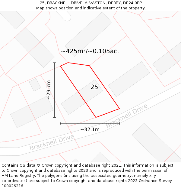 25, BRACKNELL DRIVE, ALVASTON, DERBY, DE24 0BP: Plot and title map
