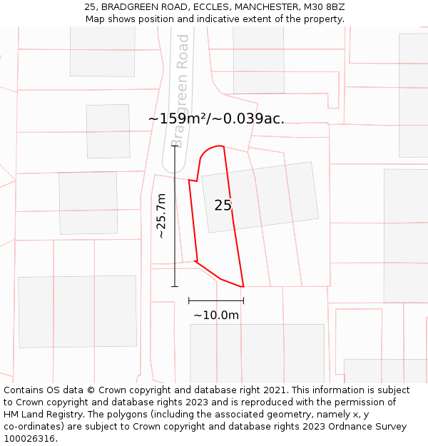 25, BRADGREEN ROAD, ECCLES, MANCHESTER, M30 8BZ: Plot and title map