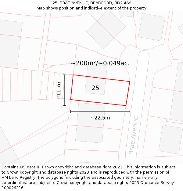 25, BRAE AVENUE, BRADFORD, BD2 4AY: Plot and title map