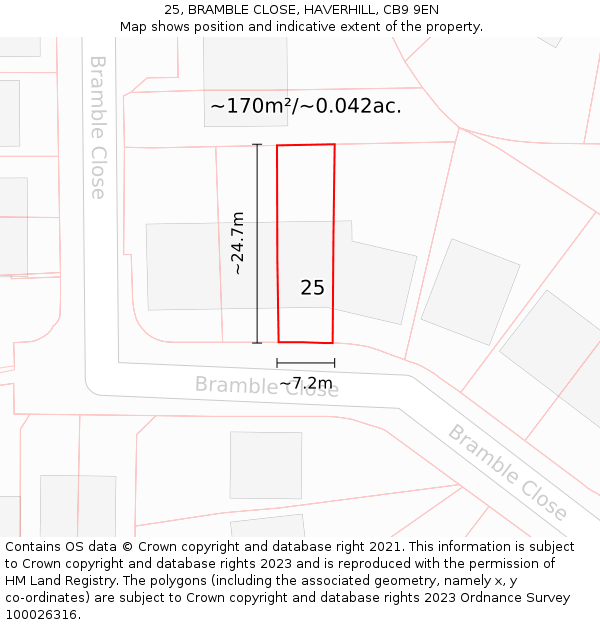 25, BRAMBLE CLOSE, HAVERHILL, CB9 9EN: Plot and title map