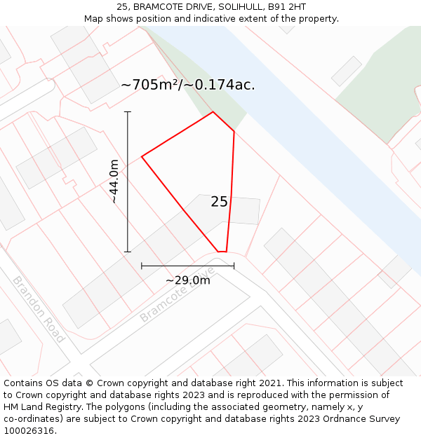 25, BRAMCOTE DRIVE, SOLIHULL, B91 2HT: Plot and title map