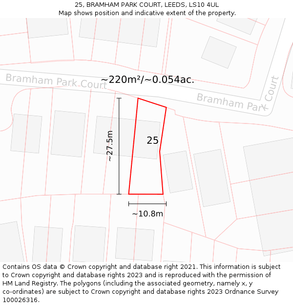 25, BRAMHAM PARK COURT, LEEDS, LS10 4UL: Plot and title map