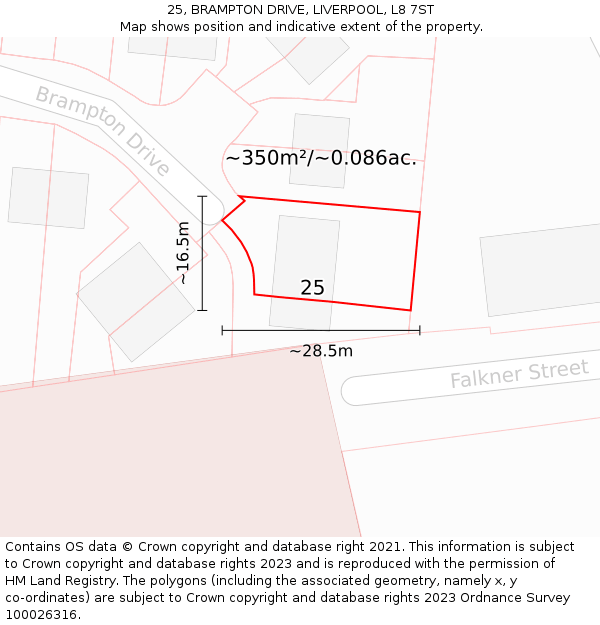 25, BRAMPTON DRIVE, LIVERPOOL, L8 7ST: Plot and title map