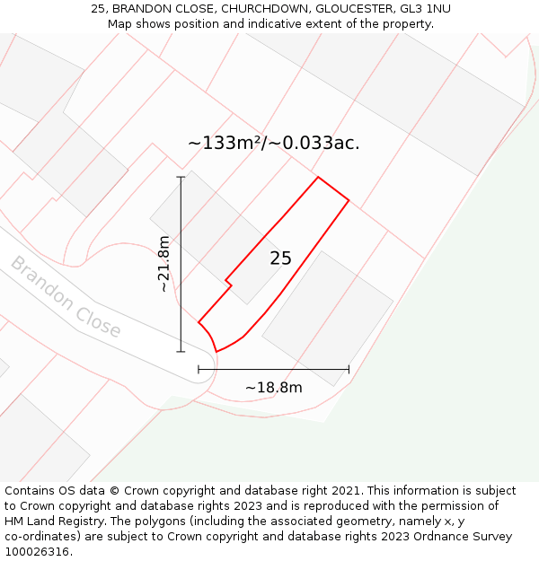25, BRANDON CLOSE, CHURCHDOWN, GLOUCESTER, GL3 1NU: Plot and title map