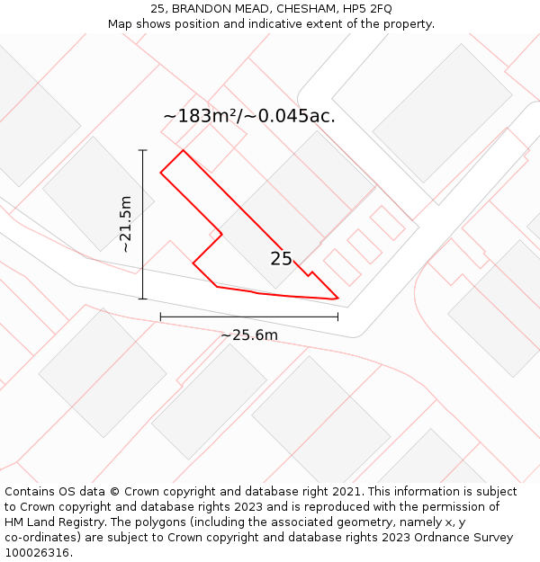 25, BRANDON MEAD, CHESHAM, HP5 2FQ: Plot and title map