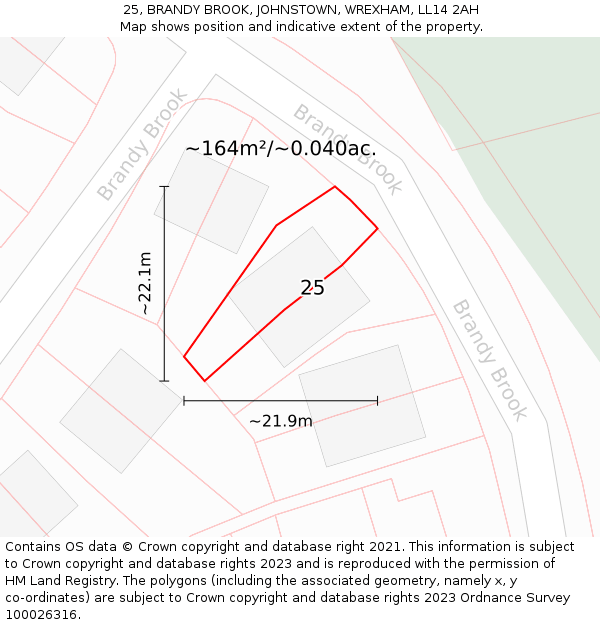 25, BRANDY BROOK, JOHNSTOWN, WREXHAM, LL14 2AH: Plot and title map
